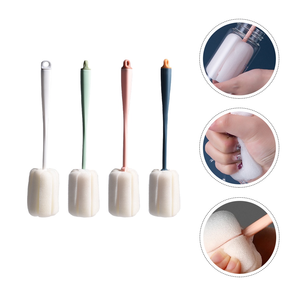 4 Pcs Cup Cleaner Brush Water Bottles Detergent Handle Sponge Cleaner Pp Baby