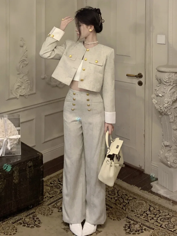 High End Small Fragrance Two Piece Set Women Jacket Coat + Pant Sets Fashion Casual 2 Piece Sets