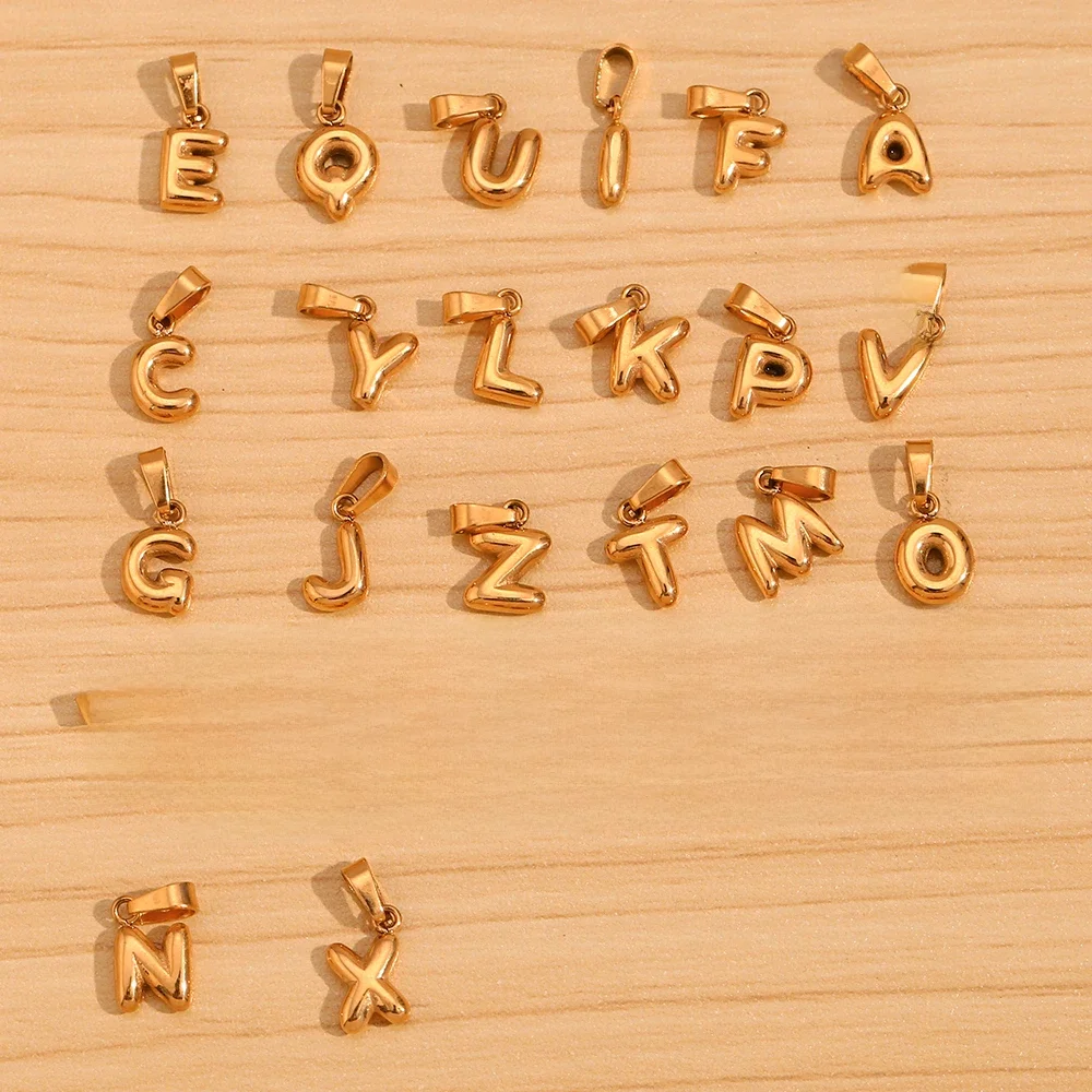E.B.belle Mini Bubble 26 Letter Pendant Tarnish Free Stainless Steel Charms 18K Gold Plated Keychain