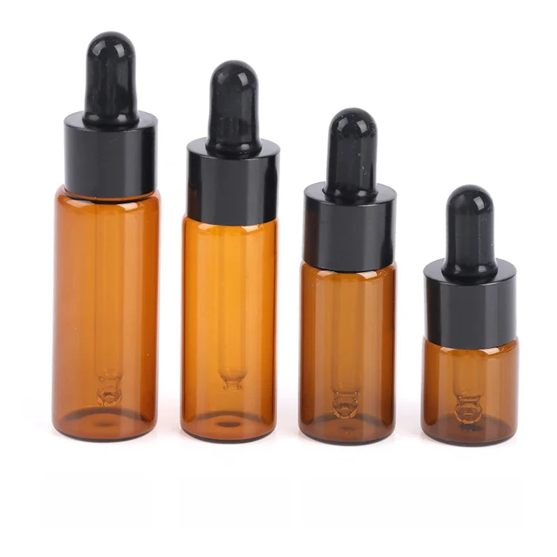 5pcs 5ml 10ml 15ml 20ml Amber Glass Dropper Bottle Jars Vials With Pipette For Cosmetic Perfume