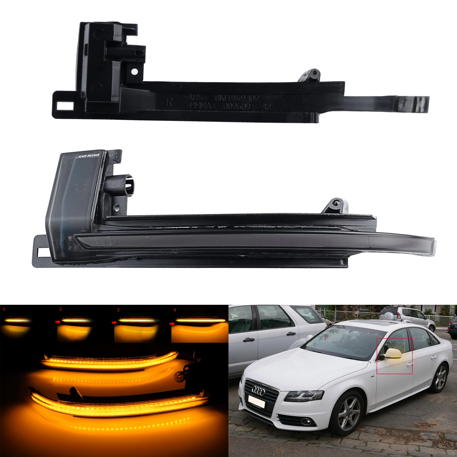 2x Dynamic Amber LED Wing Mirror Turn Signal Light For Audi A3 8P A4 B8 A5 S5 A6 A8 Q3