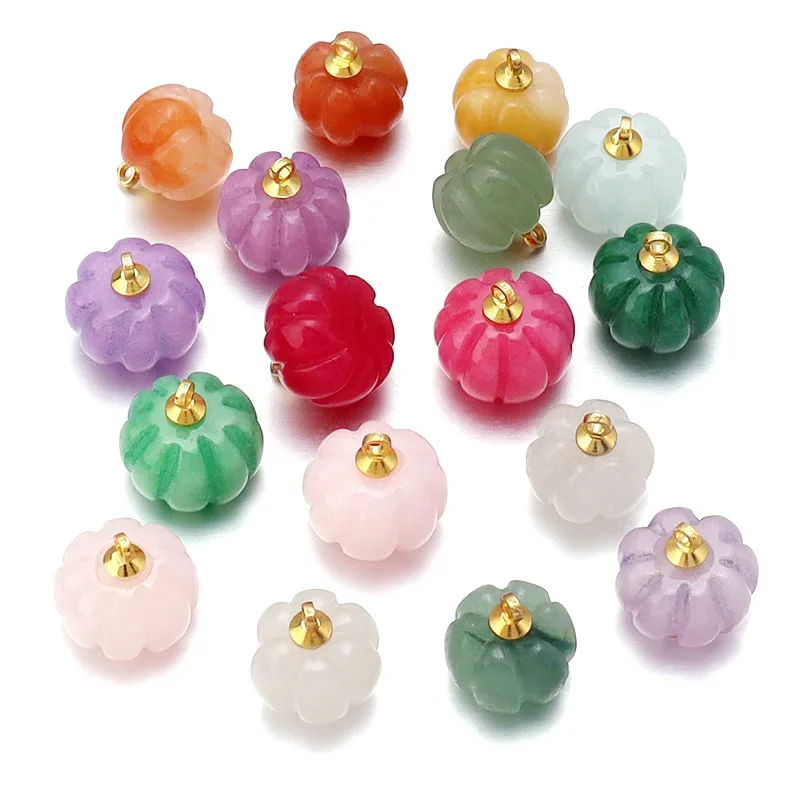 5pcs/Lot Natural Stone Pendant Pumpkin Shape Aventurine Charms for Jewelry Making Accessories DIY