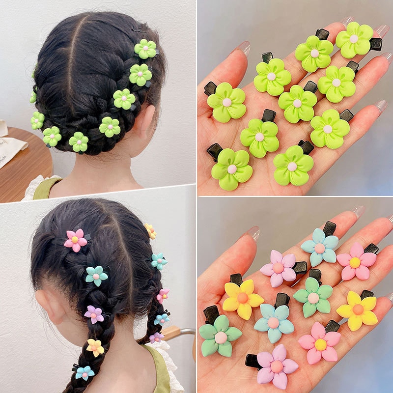 10 Pcs Mini Cute Hair Clips Children's Flower Broken Curly Hair Braid Clips For Little Girls' Headwear