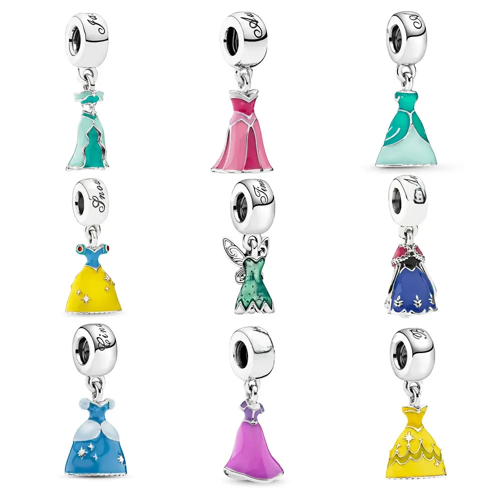 New Charms Little Ariel Princess  Dress Series Fit Original Bracelet For Women Jewelry Blue Party