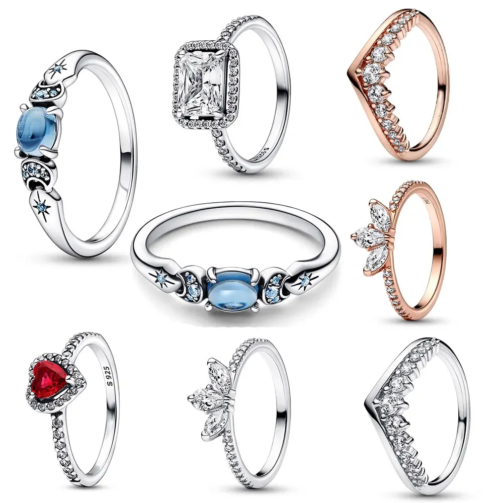 Red Heart Lover Ring Sparkling Zircon Princess Crown For Jewelry Women Wedding Couple Anniversary