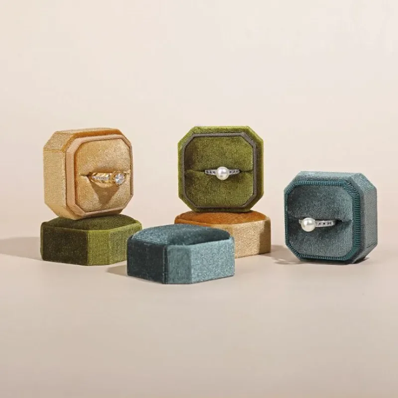 Corduroy Ring box 5x5x4cm Small Size Four Color Spot Hexagon Flannelette Ring Jewelry Box For
