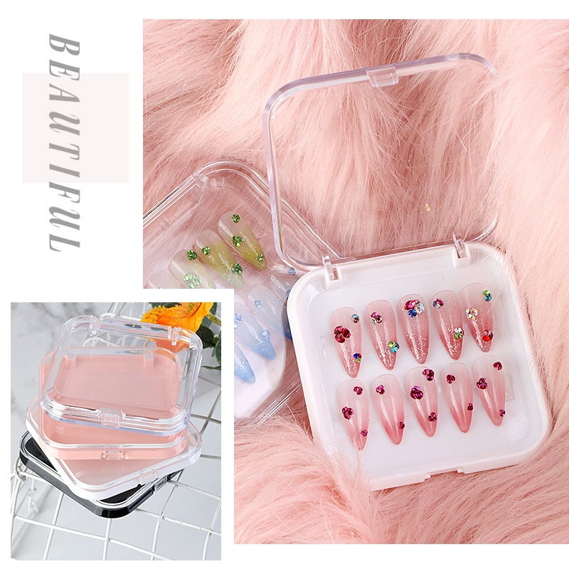5 Pcs Nail Art Organizer Press on Nails Storage Case Acrylic Pe Film Gift Box Plastic Storage Container Nail Art Packaging Box