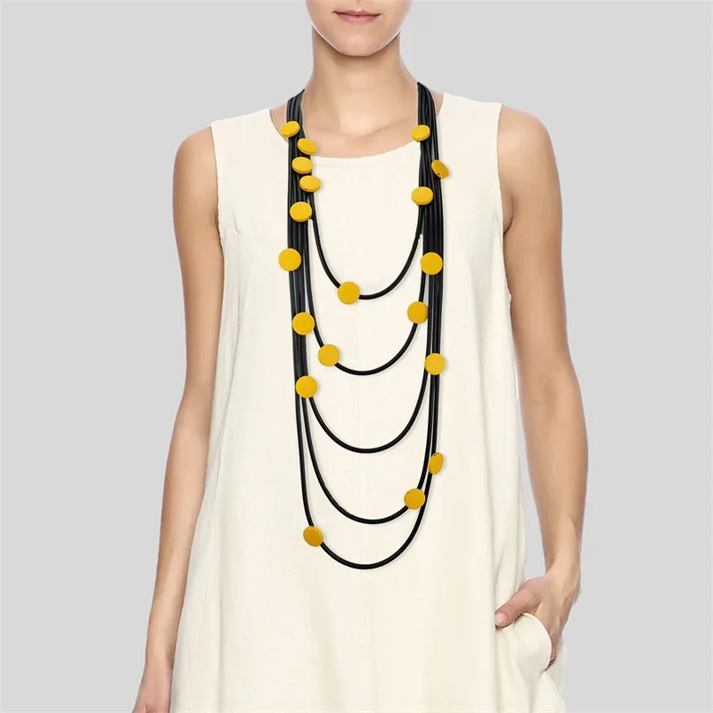 Fashion Wood Pendant Necklaces Women Big Necklace Match Gothic Clothes Sweater Chain 12 Colors
