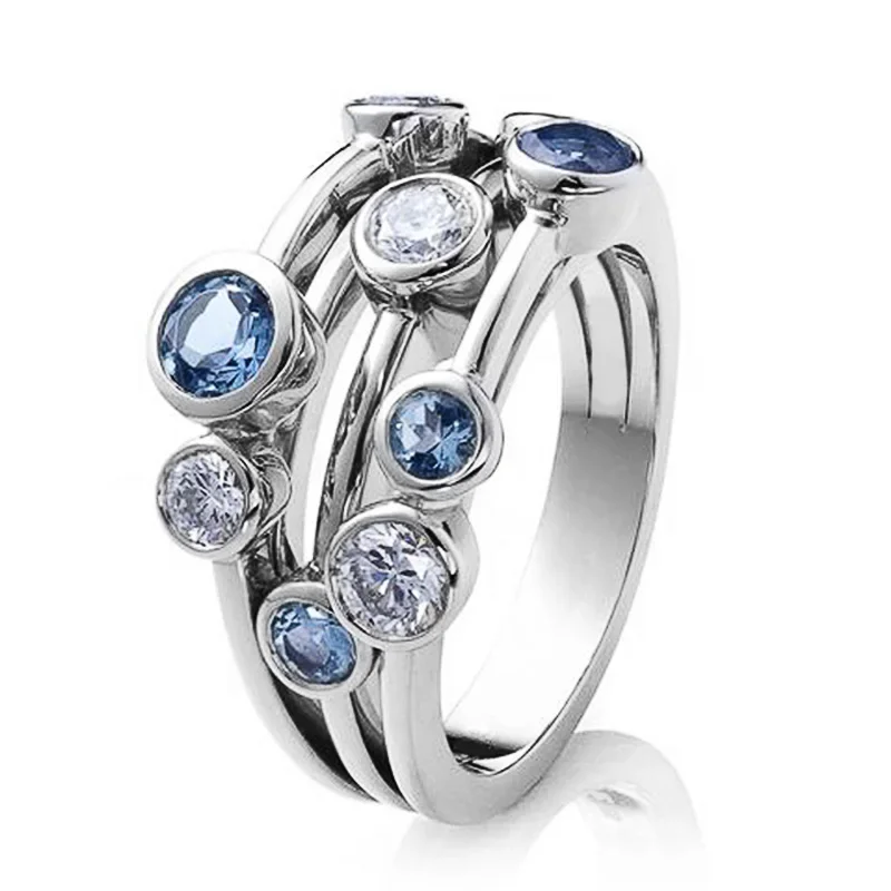 Huitan Simple 3 Row Design Women Finger Ring Dance Party Rings Daily Office Wearable Versatile Ring