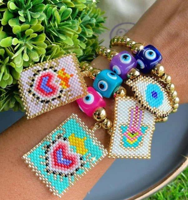 Go2boho Gold Plated Beaded Bracelet Miyuki Handmade Bracelets For Women Dainty Jewelry Evil Eye Love
