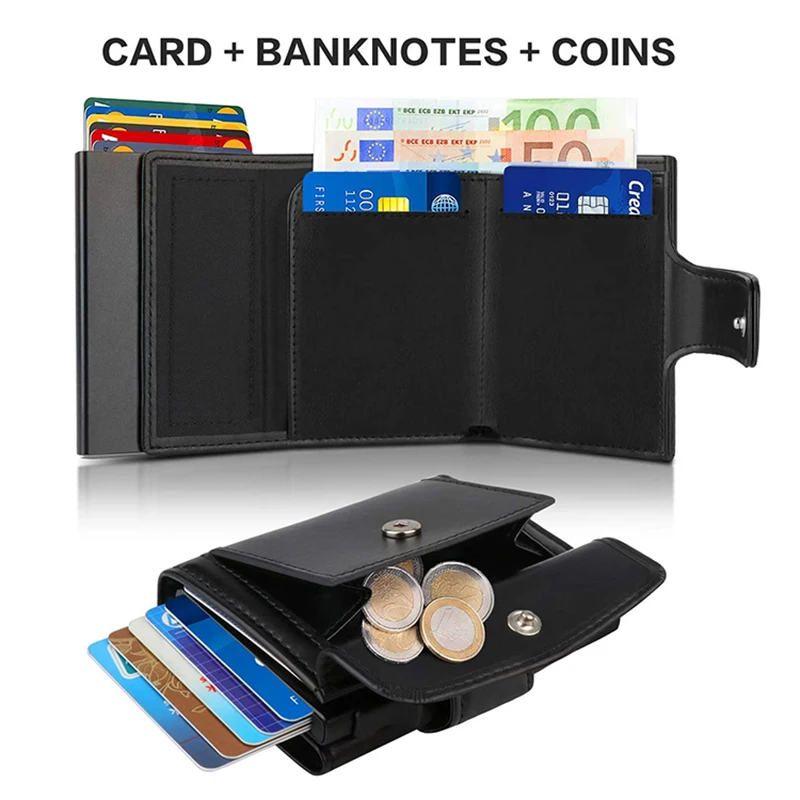 Rfid Credit Card Holder Wallets Men Black Magic Trifold Leather Slim Mini Wallet Small Money Bag
