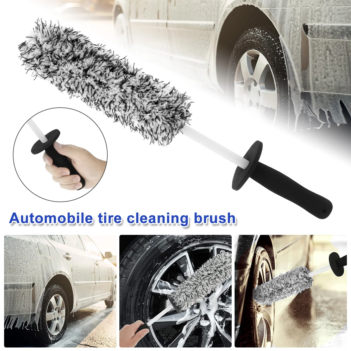 Car Wheel Cleaning Brush Rim Brush Microfiber Wheels Brush Non-Slip Handle Car Wheel Spokes