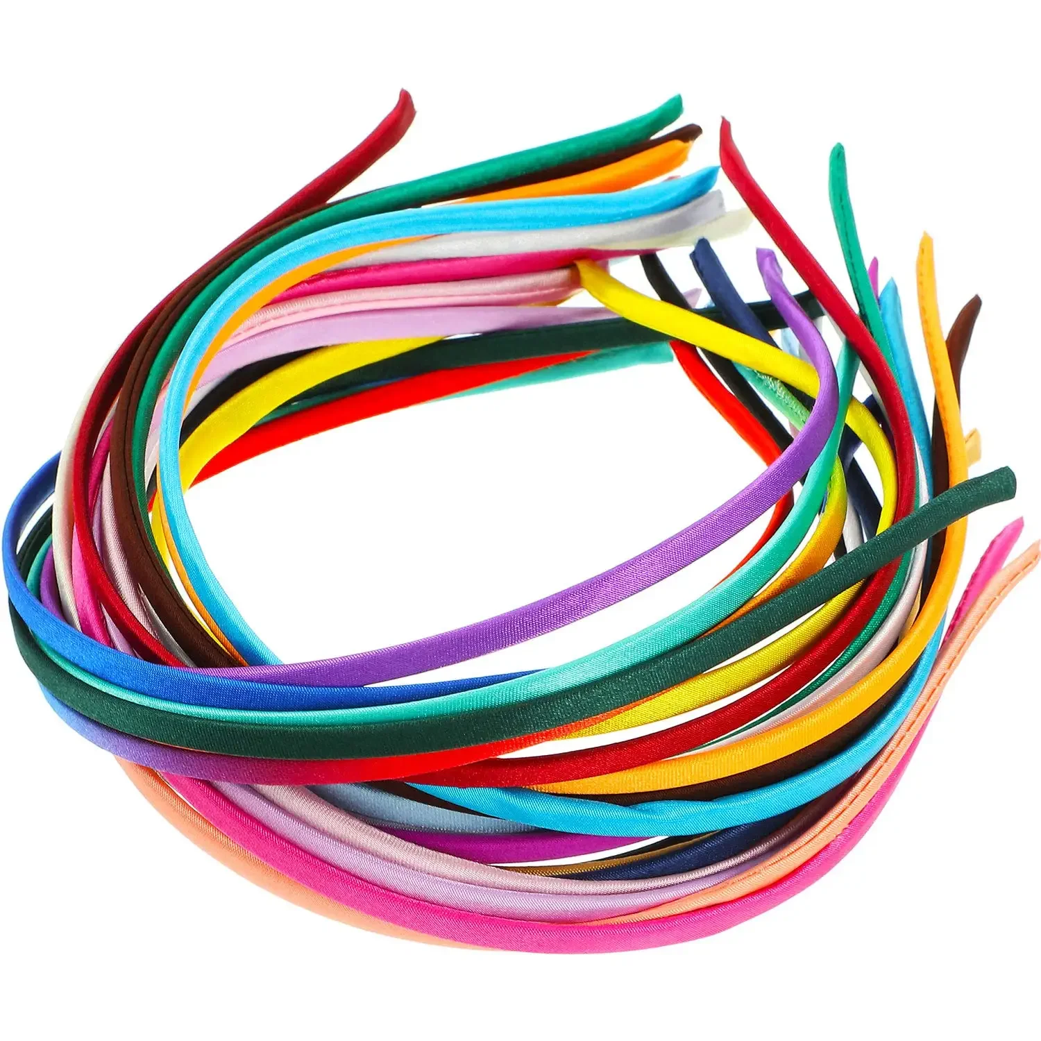 10Pcs/Set DIY Satin Covered Headbands for Women Girls 1cm Cloth Headband Multicolor Thin Hairband