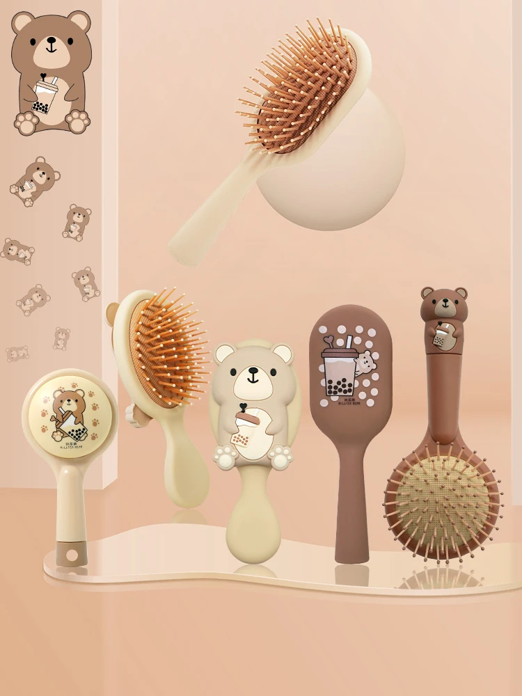 Milk Tea Bear Cute Hair Comb Anti-static Curly Hair Mini Portable Travel Comb Hairbrush Kids Girls