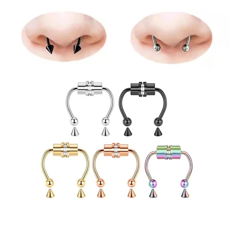 1/2/3/4/5Pcs 16G Magnetic Septum Nose Ring, Fake Septum Piercing Fake Nose Ring, Non Pierced Clip On