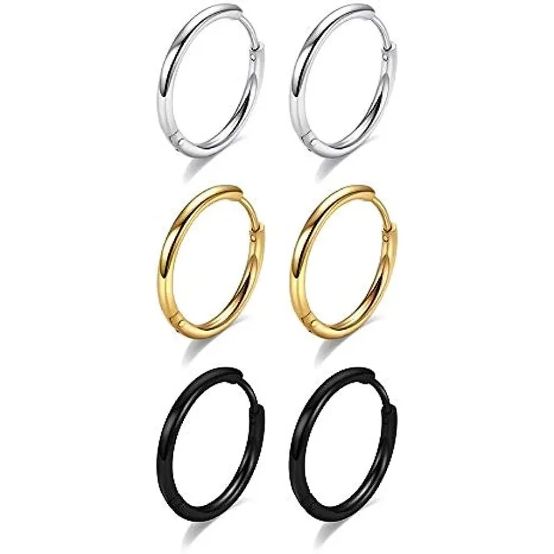 2/6Pcs Huggie Hoop Earrings for Women Men -  Stainless Steel Hoop Earrings for Cartilage Tragus