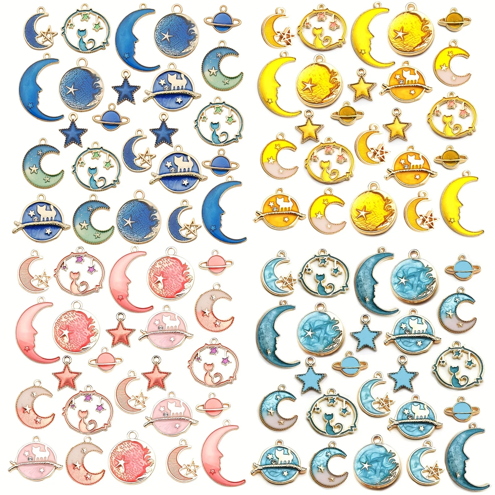 24pcs Handmade Jewelry, Enamel Alloy Pendant, Moon Star Globe Charms, DIY Necklace Earrings Bangle