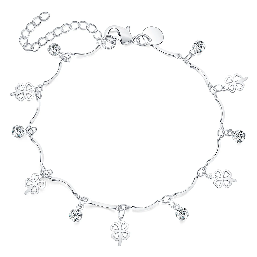 925 sterling Silver Four-leaf clover zircon Chain Bracelets for Women Fashion Party Wedding