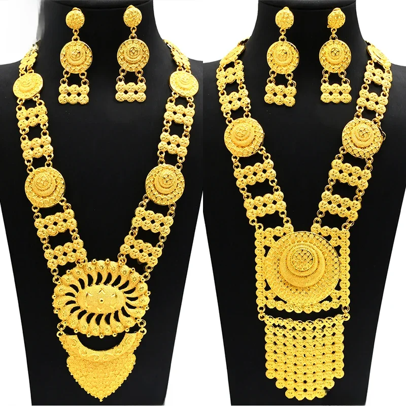 Dubai Indian Necklace Earrings Big Pendant Jewelry Set Gold Color For Women Nigeria African Bridal