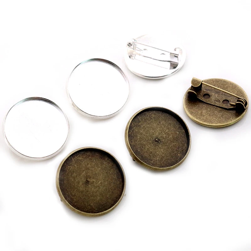 10pcs 20mm Inner Size Antique Bronze Silver Plated Brooch Style Cabochon Base Setting Charms Pendant