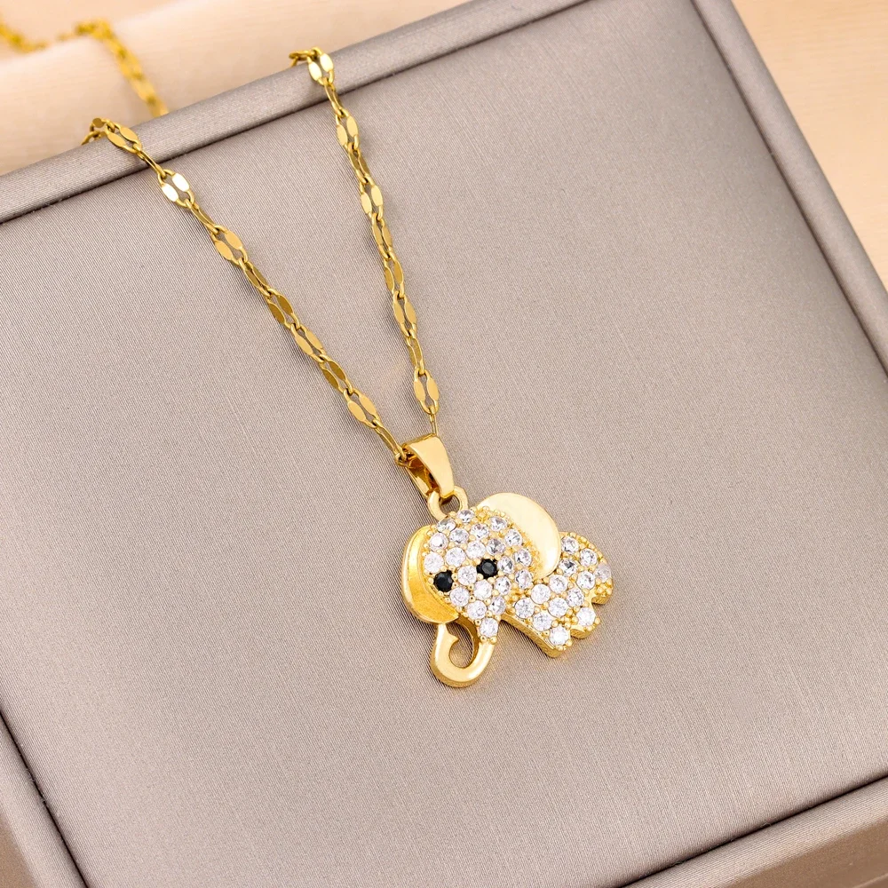 New Fashion Cute Baby Elephant Pendant Necklaces For Women Trendy Gold Color Stainless Steel Jewelry