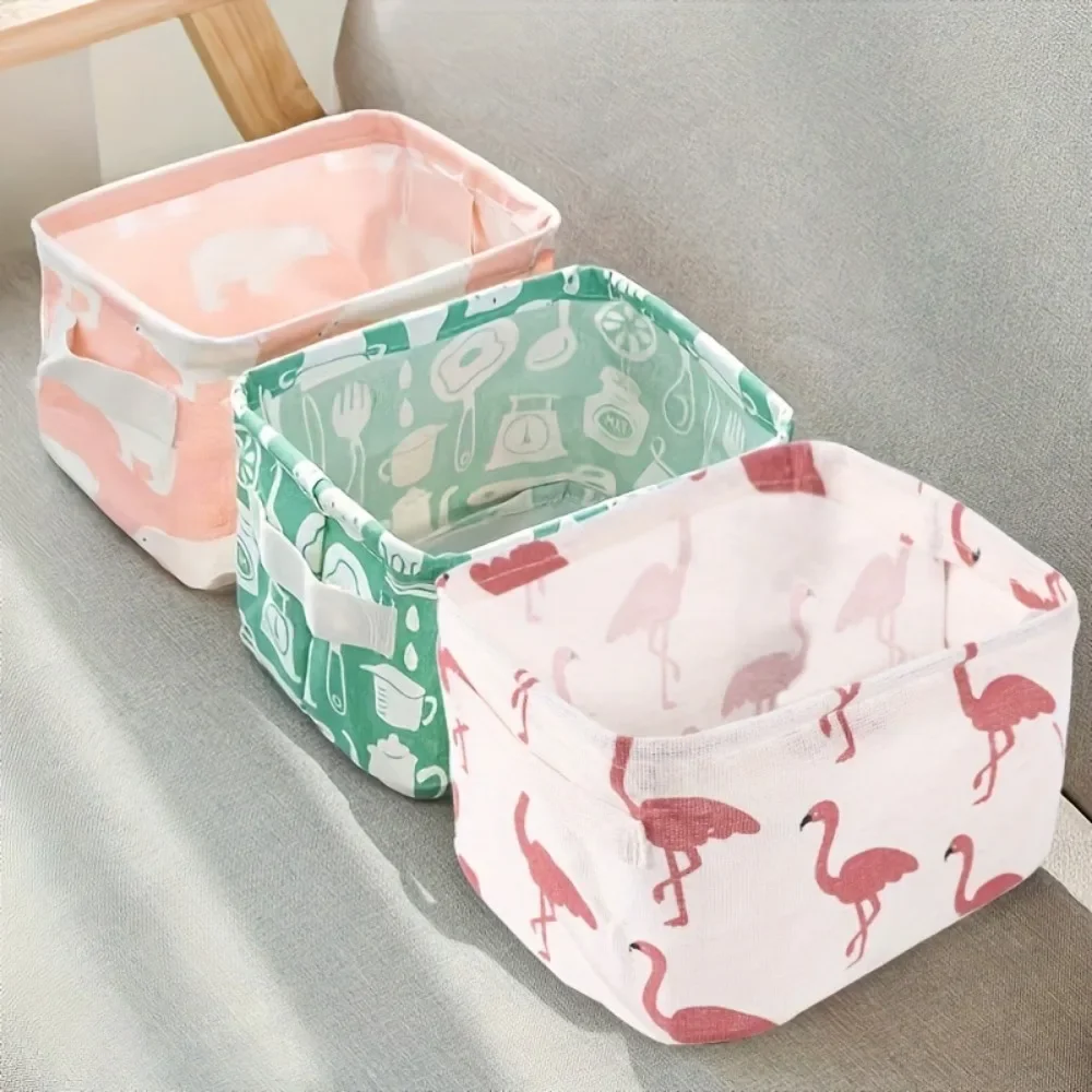 1pc Cotton Linen Fabric Waterproof Desktop Sundries Basket Storage Box Cosmetic Toy Organizer