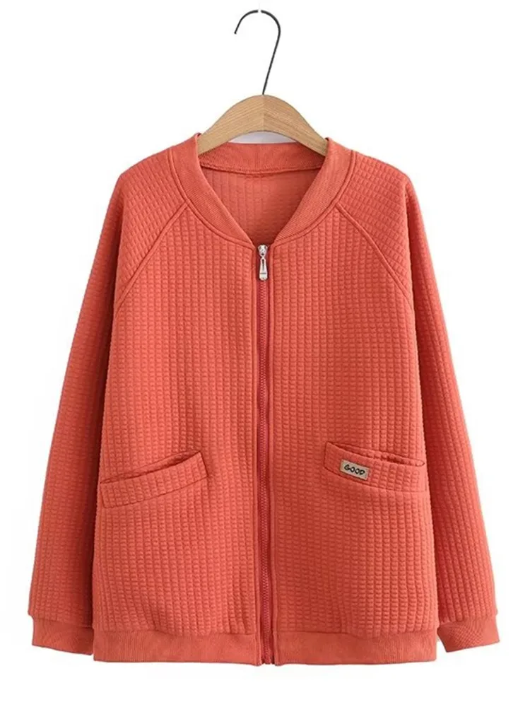 Plus Size Women's Clothing Jackets Spring And Autumn Solid Colour Single Layer Zipper Section Casual