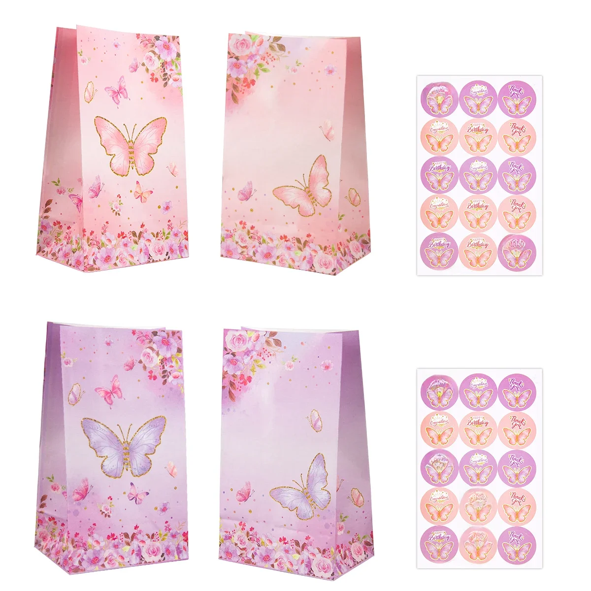 10pcs Butterfly Theme Gift Bags Paper Candy Packaging Bag Girl Butterfly Theme Birthday Wedding