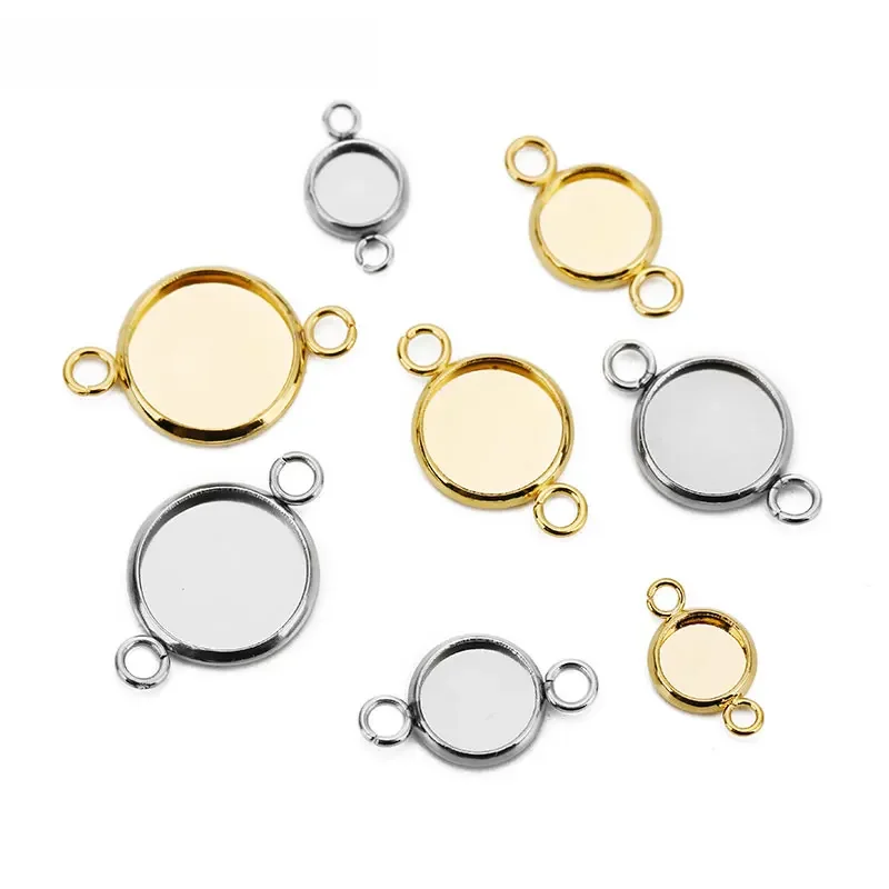 20pcs Stainless Steel Cabochon Cameo Base Settings 6 8 10 12 14 16mm Necklace Bracelets Pendants