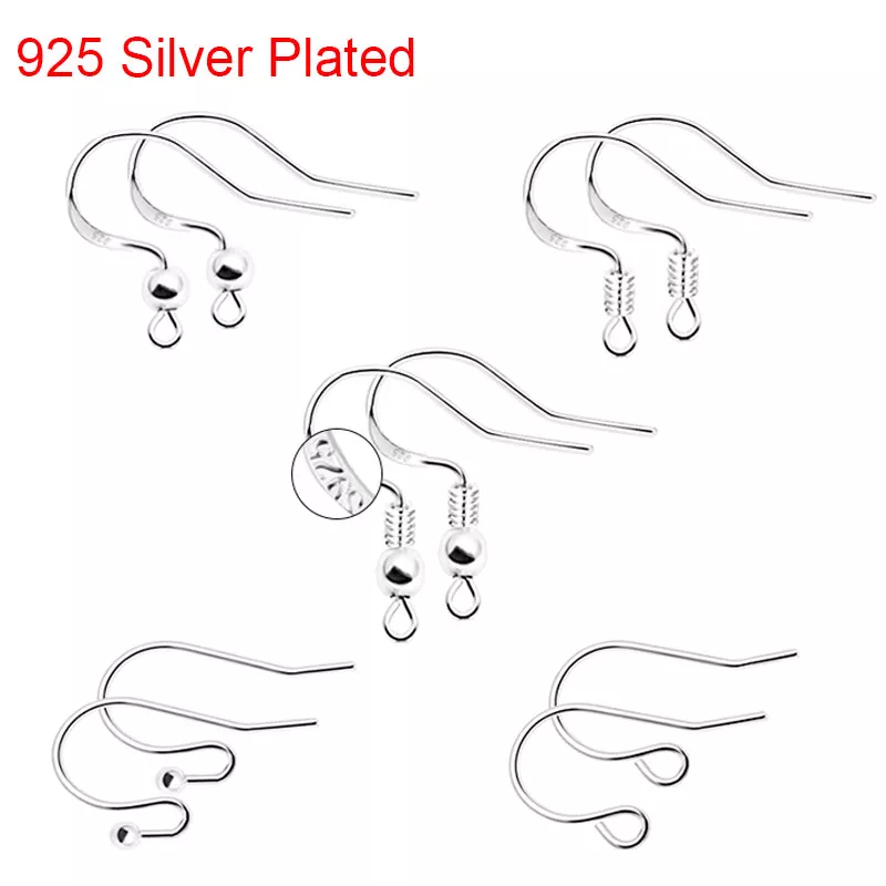 50pcs 925 Sterling Silver Plated Earrings Hooks Hypoallergenic Anti Allergy Earring Clasps Lot For