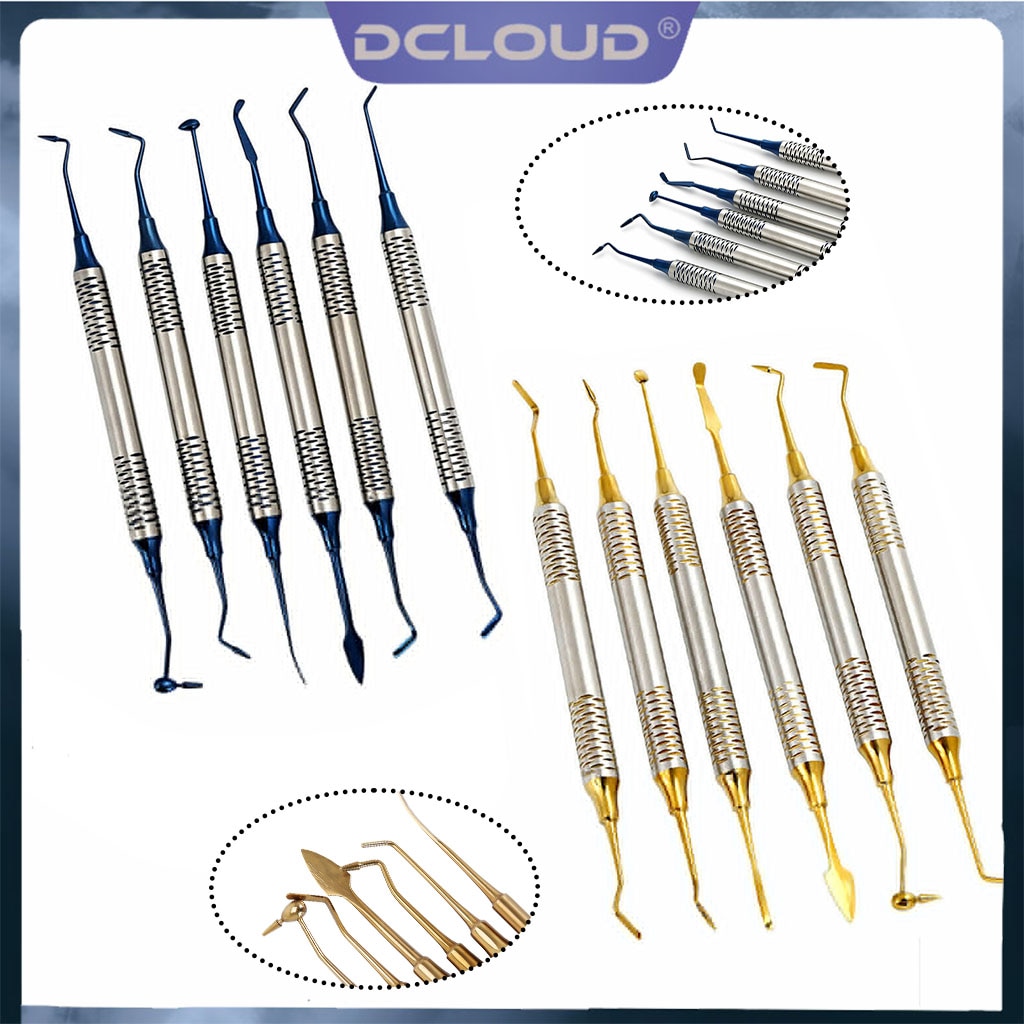 6Pcs/Pack Dental Composite Resin Filling Spatulas Titanium Plated Double-Head Resin Filler Set Teeth Restoration Dentist Tools