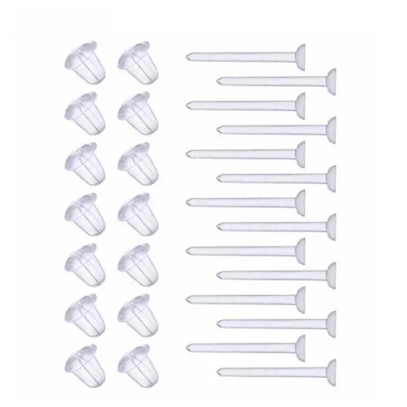 100 Sets Plastic Earring Posts & Backs   Earrings for Sensitive Ears Clear Invisible Sport Earrings