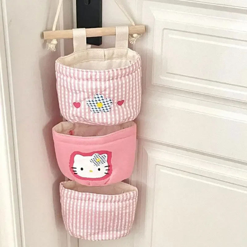 Sanrio Hello Kitty 3Pcs Hanging Storage Bags Kawaii Anime Bedroom Wall Door Sundries Underwear Socks