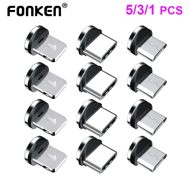 1/3/5 pcs Round Magnetic Cable Tip Micro USB Magnetic Charger Cable Plug USB Type C Magnet Cable