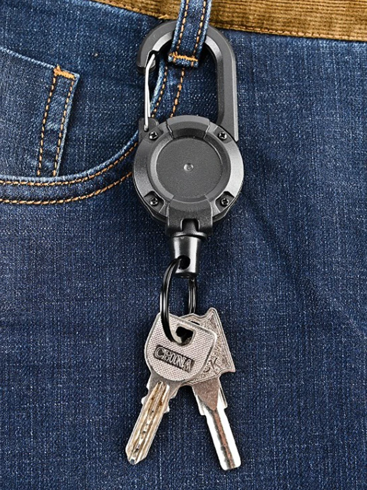 Anti-theft Metal Easy-to-pull Buckle Rope Elastic Keychain Retractable Key Ring Anti Lost Ski Pass