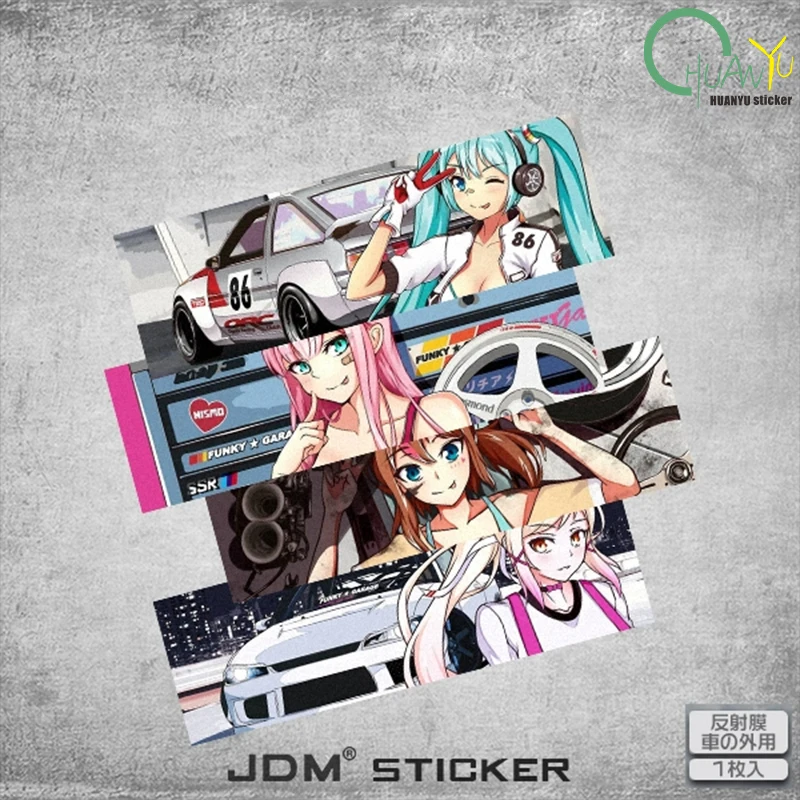 JDM Japanese Pain Car Reflective Car Sticker Waterproof Creative Cartoon Modified Sticker Electric