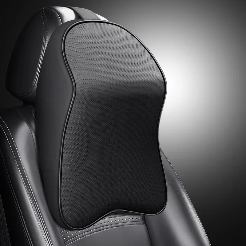 3D Nappa Leather Memory Foam Headrest Car Neck Pillow Support Neck Rest Pillow for Car Pain Relief