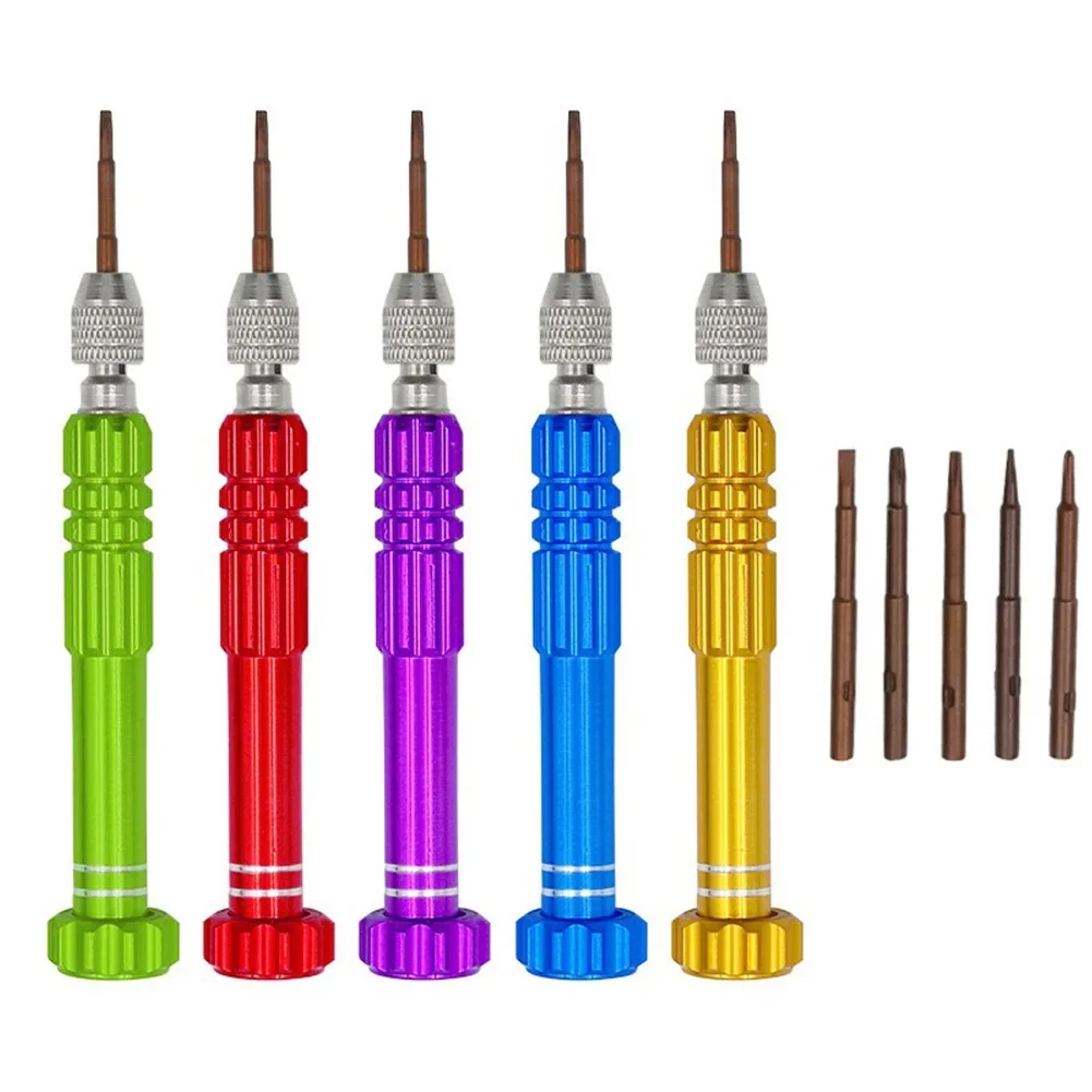 5 In 1 Magnetic Screwdriver Torx Flat Cross Star Head 1.5/0.8/2.0/T5/T6 For Cell Mobile Watch Phone