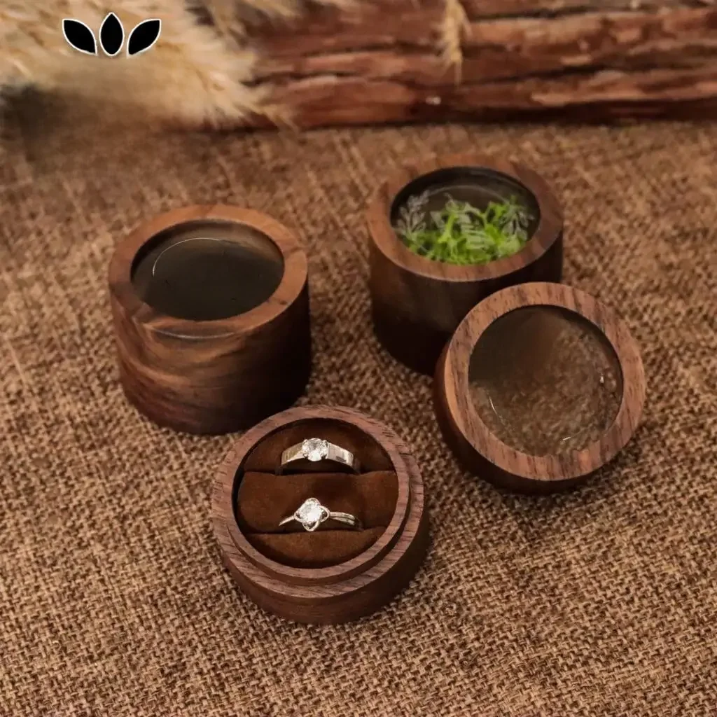 Custom Wooden Engagement Ring Box, Wood Ring Bearer, Pillows Engraved Ring Box, Double Slots Ring