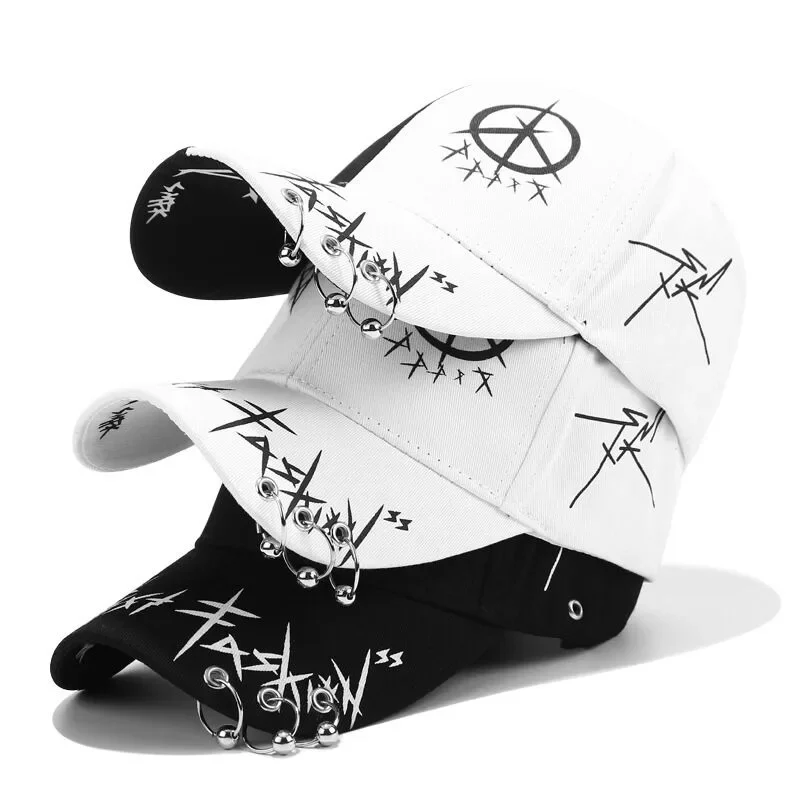 Women Baseball Cap Black White Graffiti with Ring Circle Snapback Hats for Men Women Unisex Dad Hat