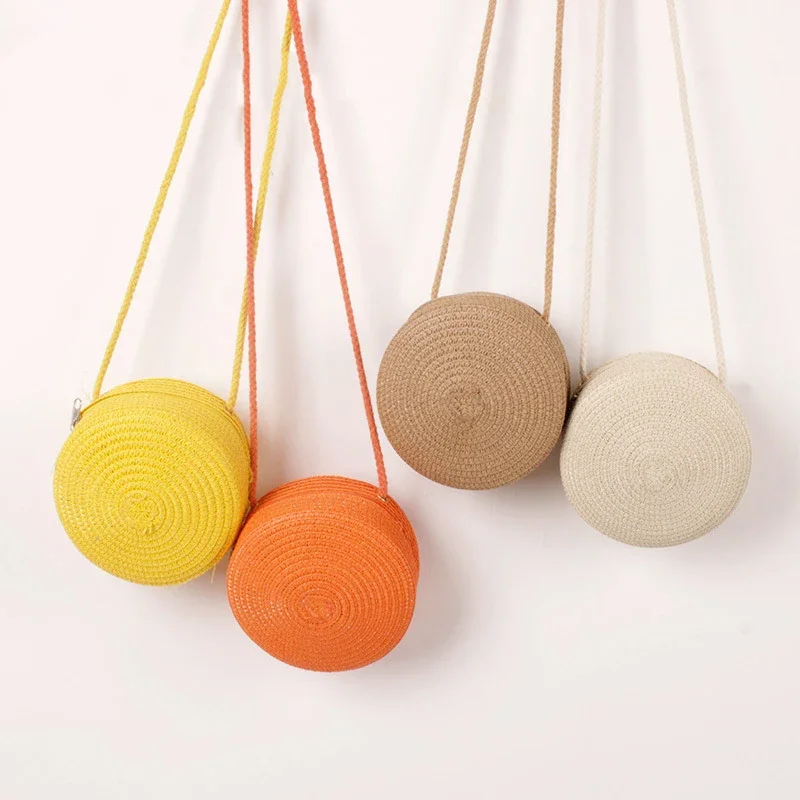 Summer Woven Straw Crossbody Bags for Women Fashion Round Handmade Rattan Beach Small Handbag Travel