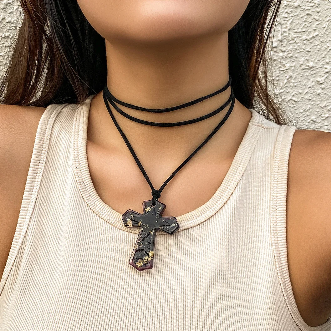 145CM Adjustable Long Rope Chain With Large Cross Jesus Pendant Necklace Vintage Gothic Bowknot