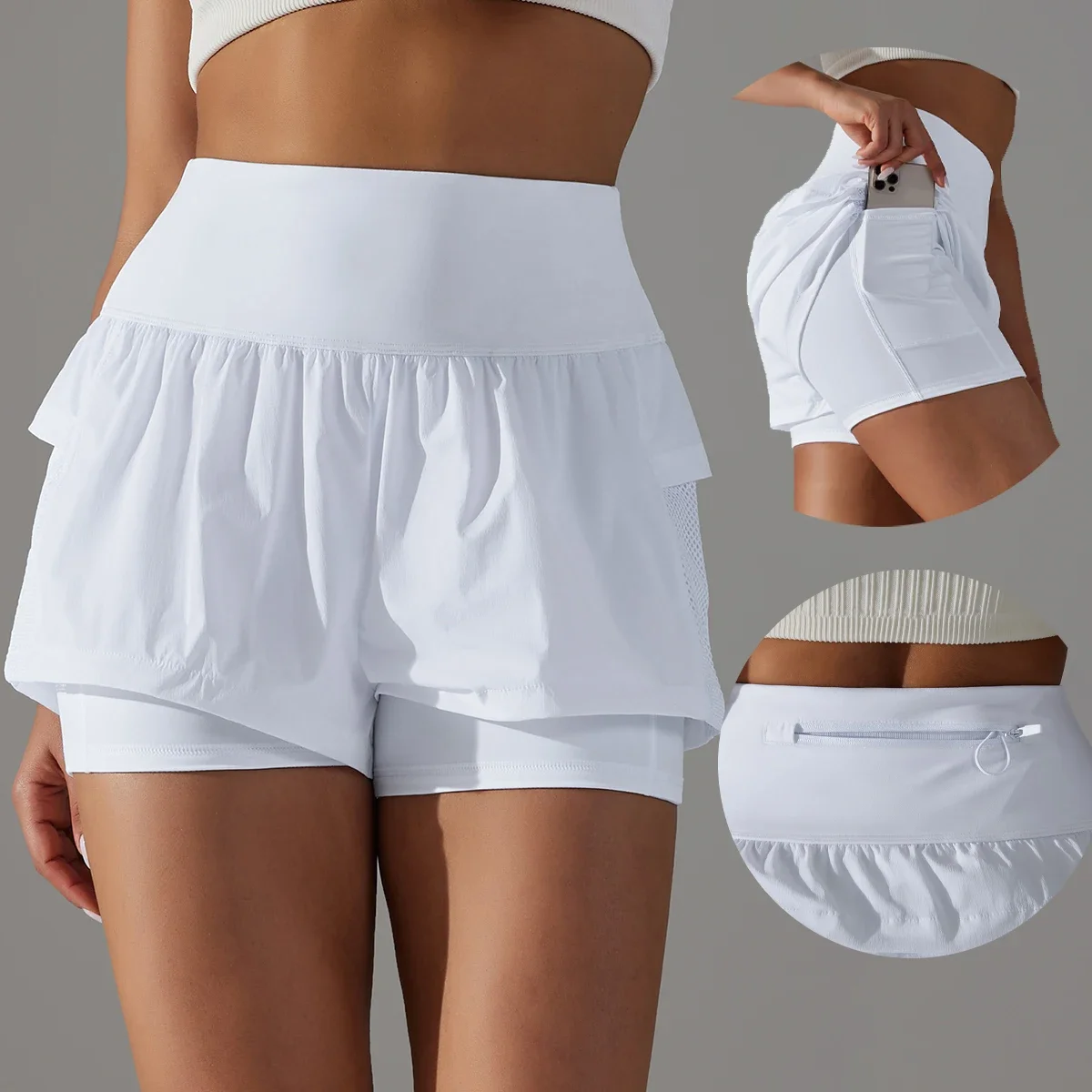 Women Gym Sport Runing Shorts Elastic Short Pants With Pockets Women Tennis Skirts Golf Pantskirt