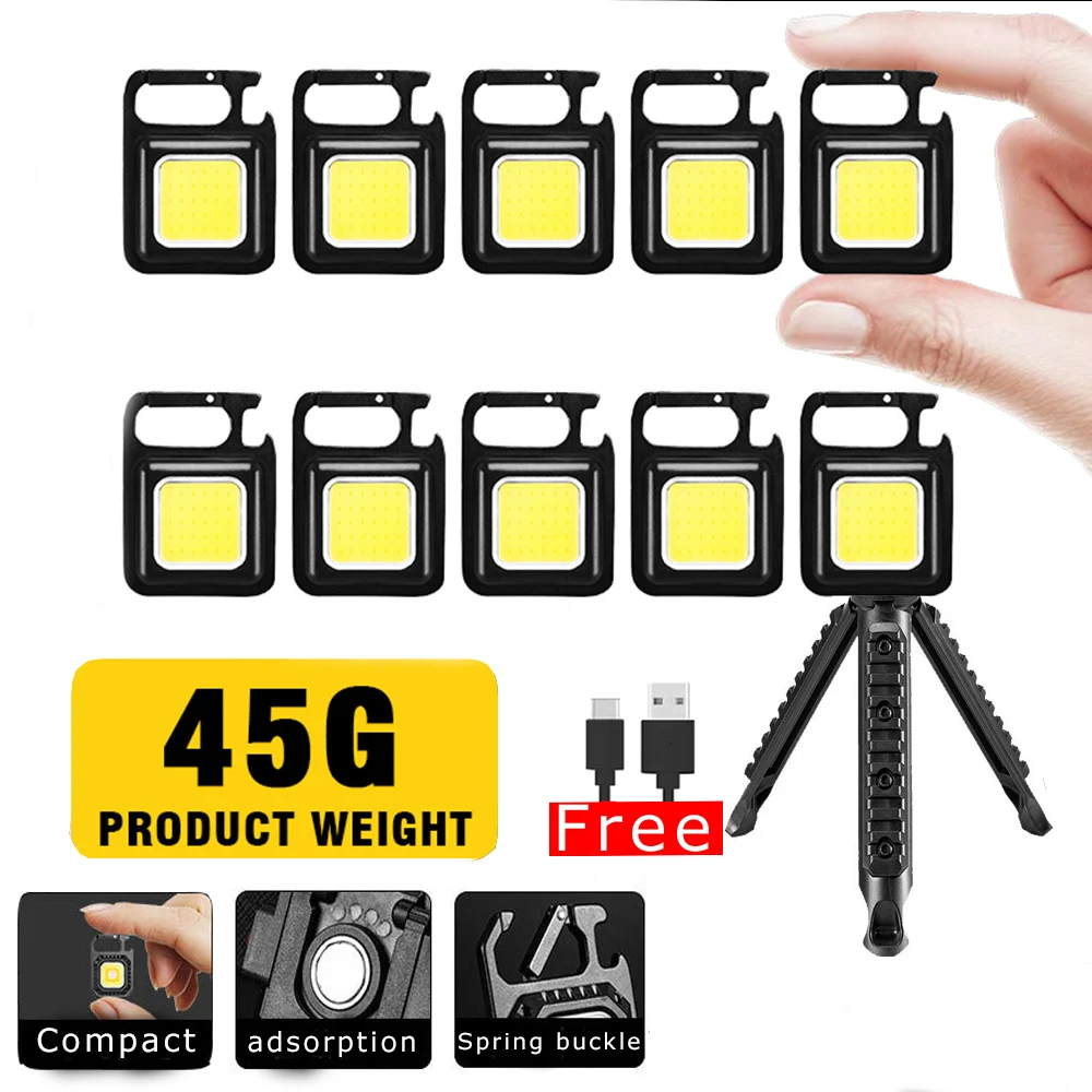 Mini Magnetic COB Keychain Light 800Lumens Bright USB Rechargeable Flashlight 3 Light Modes Portable