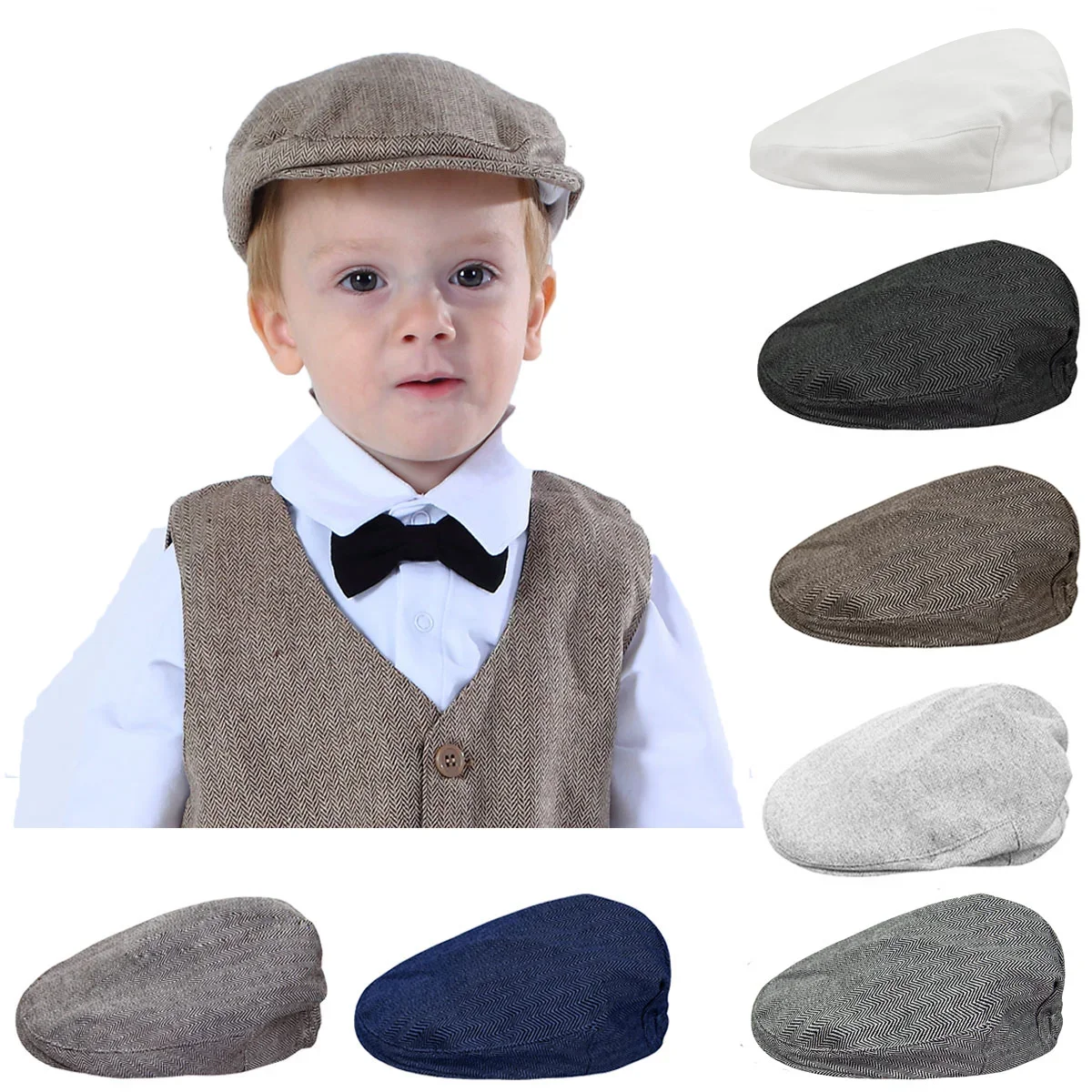Baby Boys Herringbone Flat Hat Kids Vintage Drivers Newsboys Toddler Soft With Lining Cap Infant