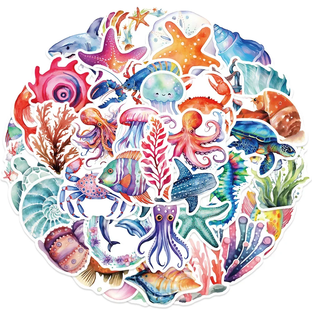 10/30/50PCS Ocean Cartoon Sea Turtle Shrimp Starfish Stickers DIY Laptop Luggage Skateboard Graffiti