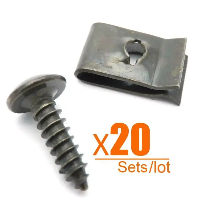 20pcs Metal U-Type Clip Screw Car Bumper Fender Trim Panel Fasteners Clips Interior Accessories For