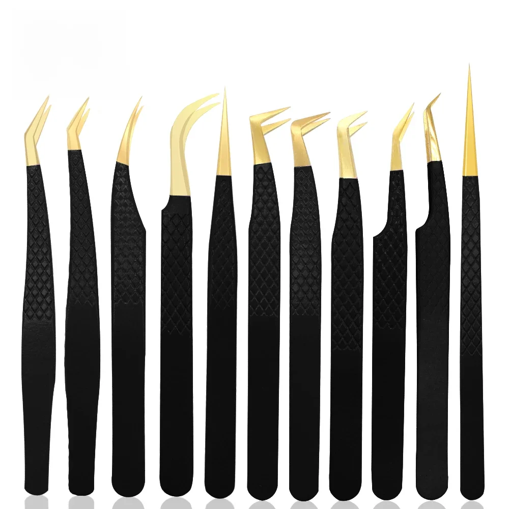 Eyelash Tweezer Black Stainless Steel Superhard Precision Anti-Static Tweezers Grafting Lashes