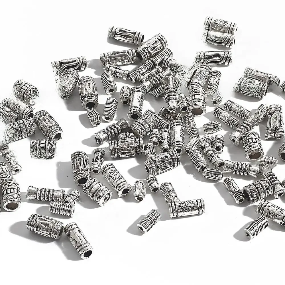 50/100pcs 5-12mm Tibetan Silver Tube Beads Metal Spacer Beads DIY Tube Charms Beads for DIY Jewelry