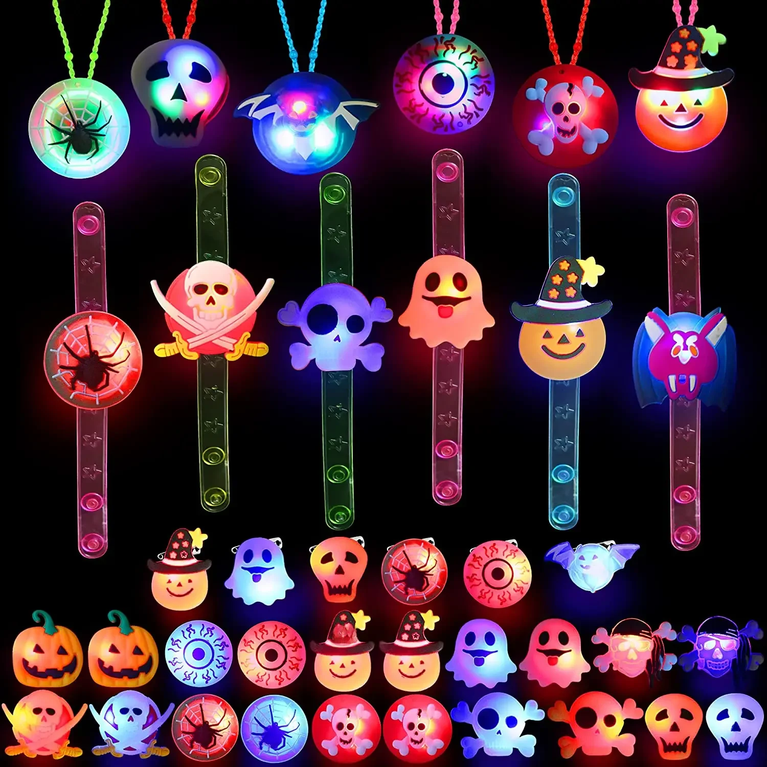 Halloween Party Favor Gifts Cute Glowing Finger Ring Brooch Necklace Watch Toys Kids Souvenir